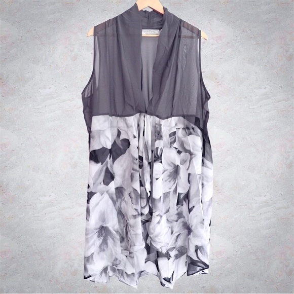George Simonton Draped Printed Chiffon Duster Vest, NWT 2X Grey A253680 - Picture 6 of 13